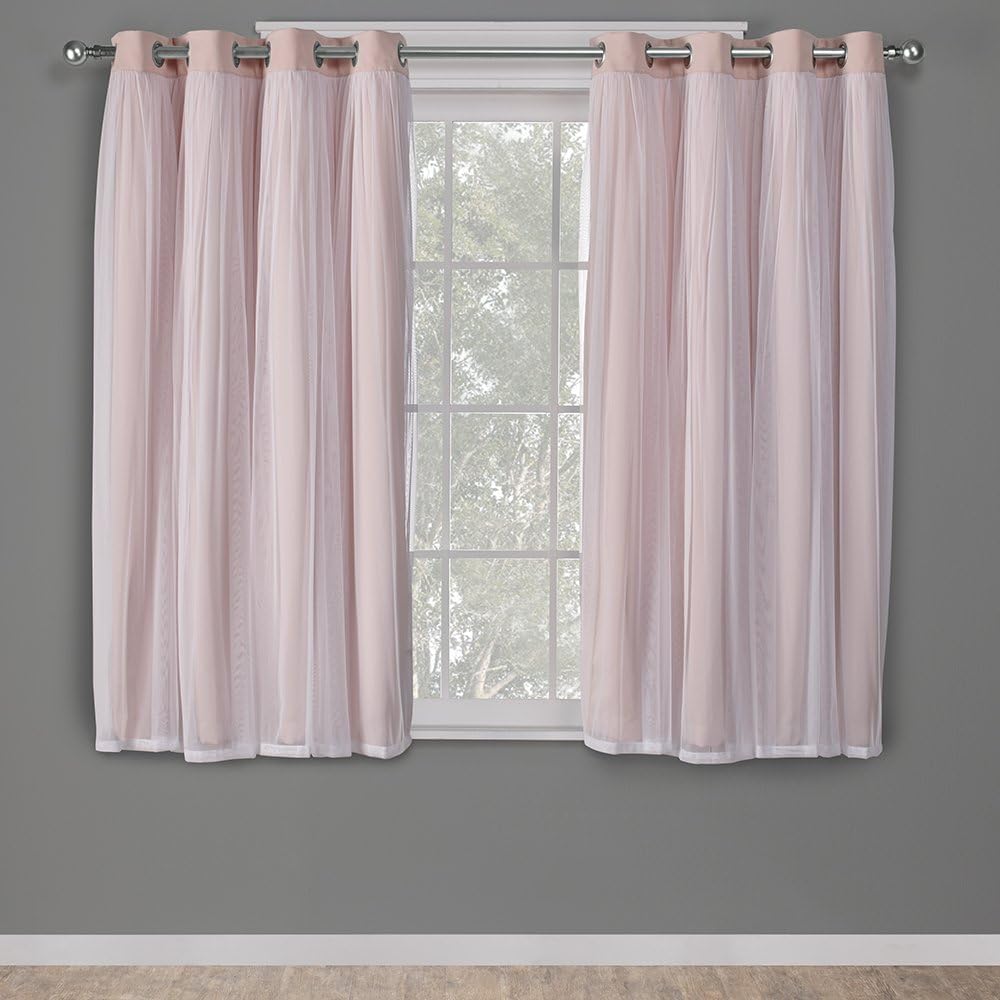 TOWN & COUNTRY LUXE Talia Double Layer Indoor Curtains, Sheer and Room Darkening Blackout, Grommet Top, Energy Efficient, 2-Pack Set, 52"x84", Rose Blush