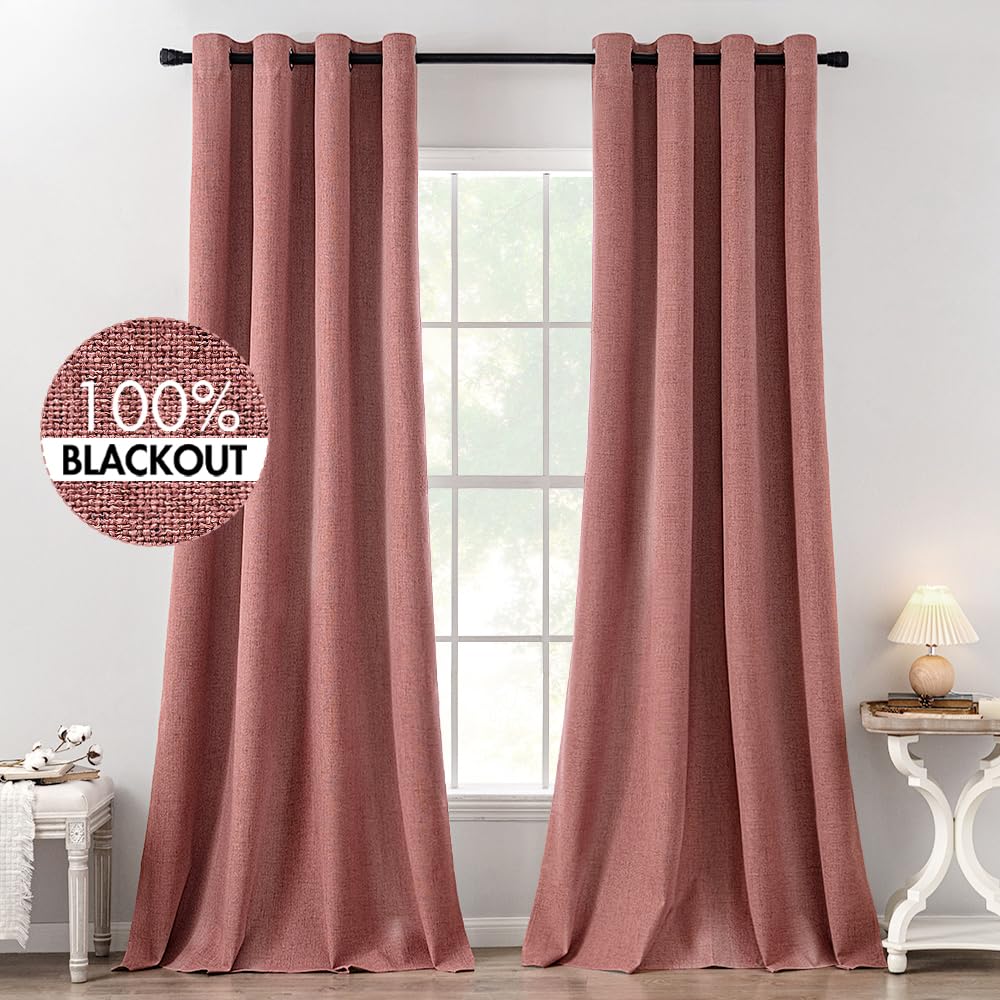 MIULEE 100% Blackout Linen Curtains for Bedroom 52x84 Inches Natural Beige