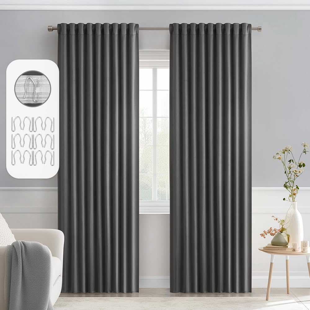 MIULEE 2 Panels Set Black Back Tab Blackout Curtains 52x96 Inch Long