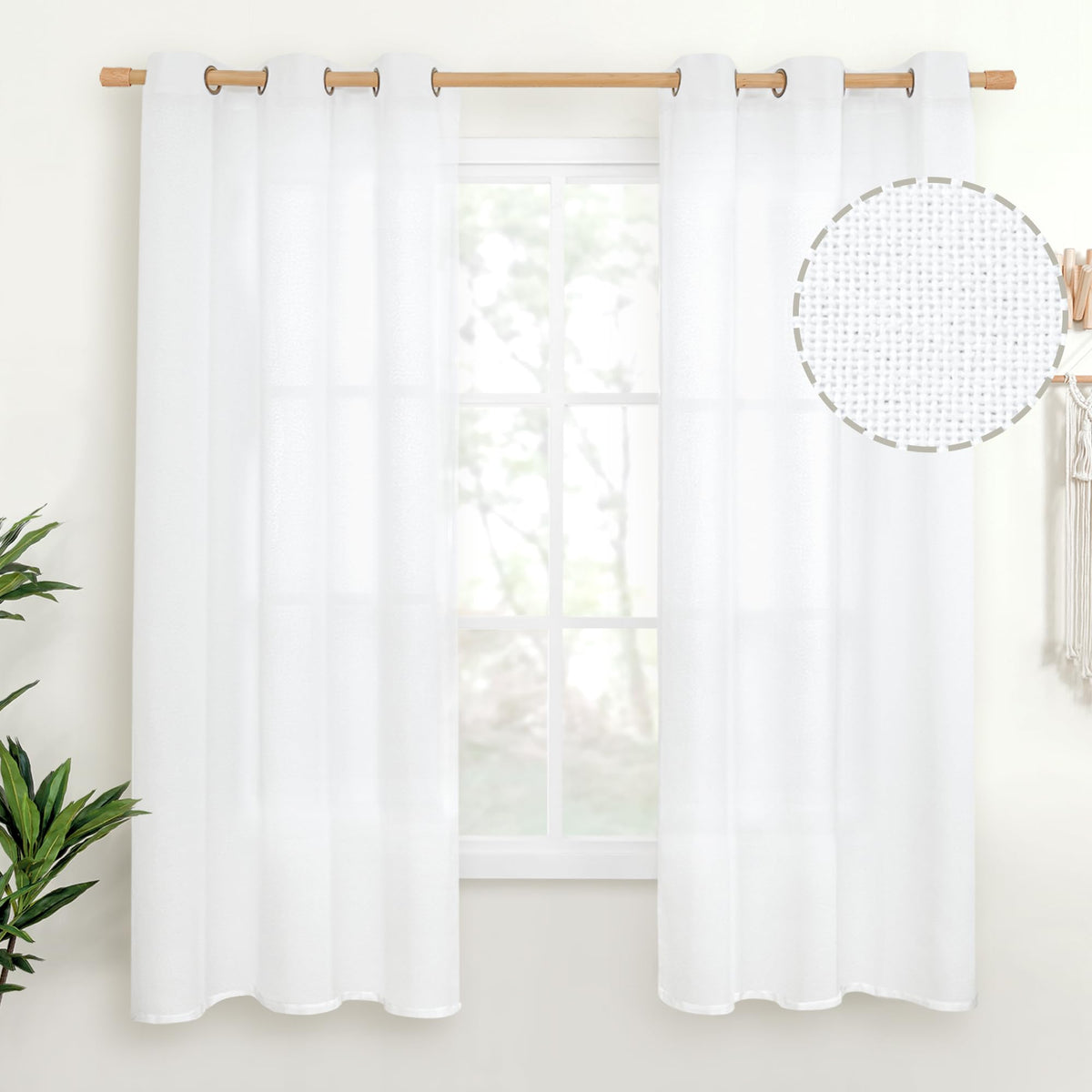 YoungsTex Linen Semi Sheer Curtains 63 Inch Length, Light Filtering Drapes