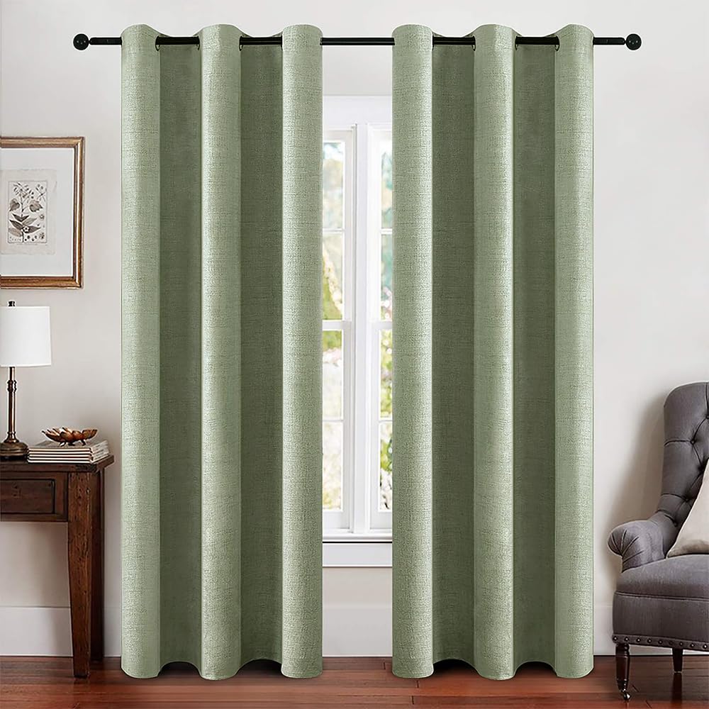 MIULEE 100% Blackout Linen Curtains for Bedroom 52x84 Inches Dusty Blue