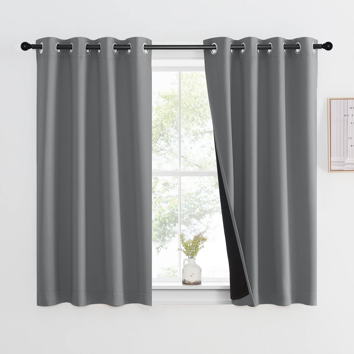 NICETOWN 100% Blackout Curtain 54 inches Long, Double-Deck Completely Blackout Window Treatment Thermal Insulated Lined Drape for Small Window (White, 1 PC, 52 inches Width Each Panel)