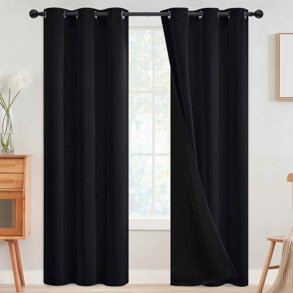 SimpleHome Cream 100% Blackout Curtains Room Darkening Living Room 84 Inch