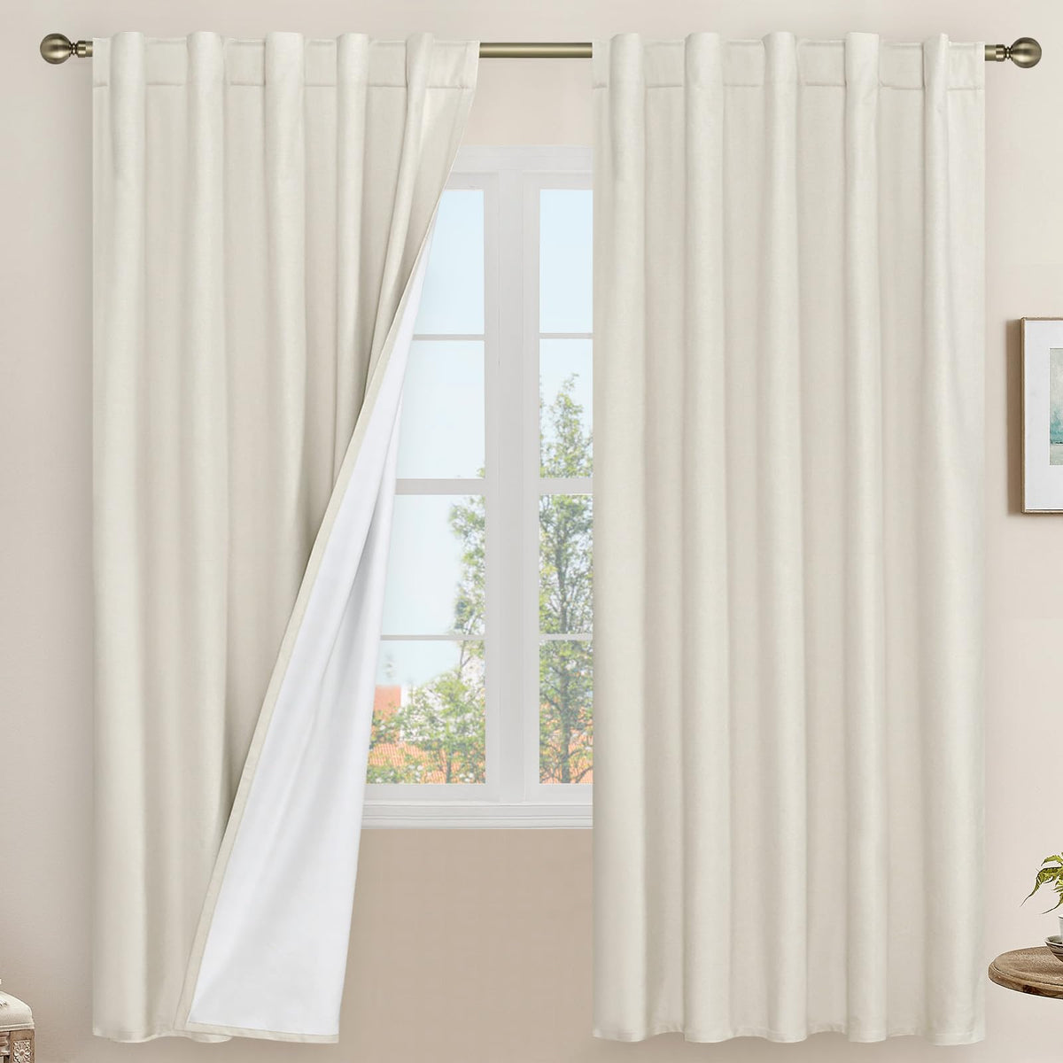LAMIT 100% Blackout Short Linen Curtains for Cafe 40 Inch Length, Ivory