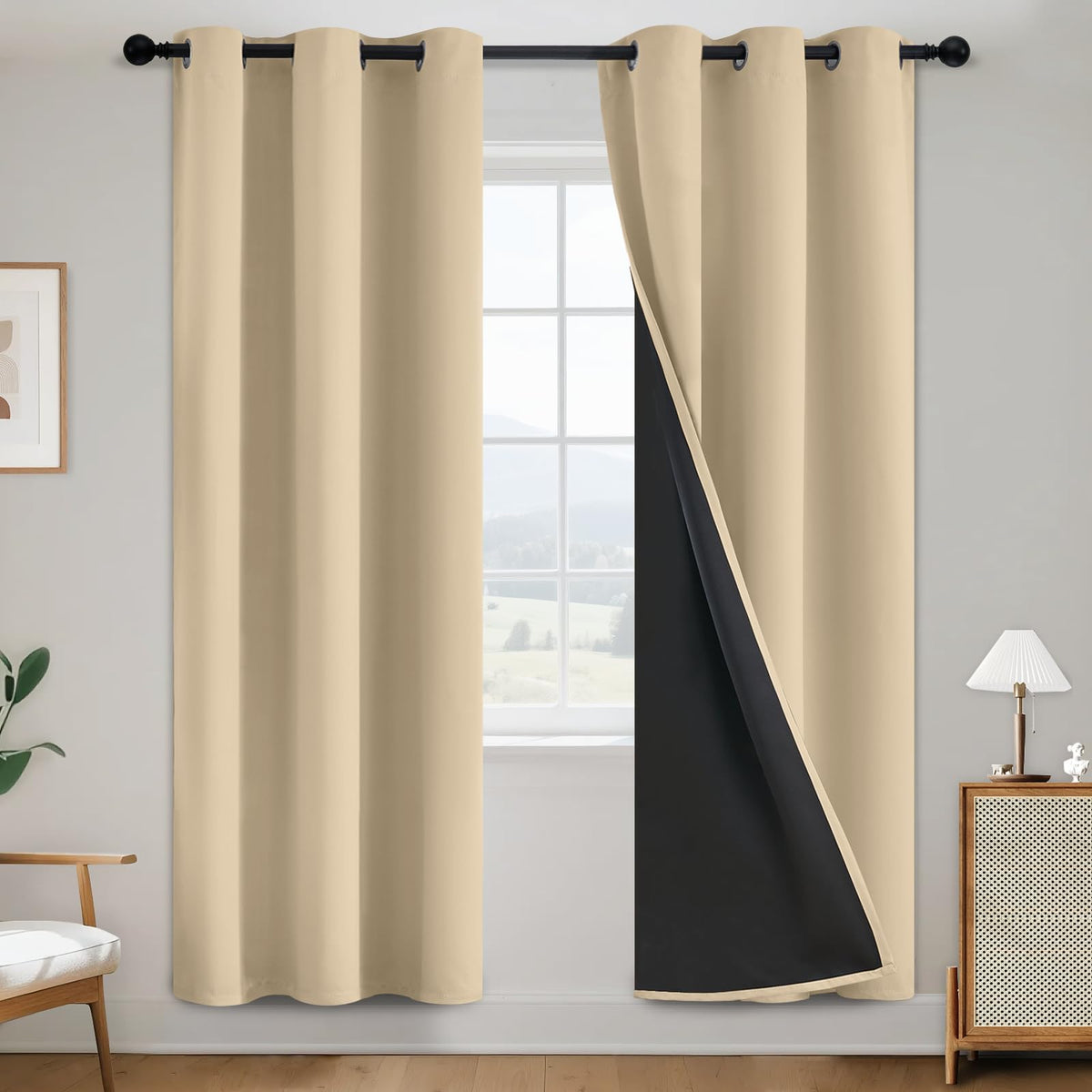 SimpleHome Cream 100% Blackout Curtains Room Darkening Living Room 84 Inch