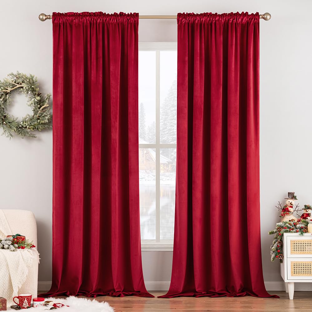 MIULEE Dusty Rose Pink Velvet Room Darkening Curtains for Bedroom W52 x L84