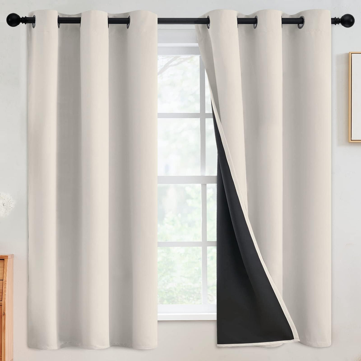SimpleHome Cream 100% Blackout Curtains Room Darkening Living Room 84 Inch