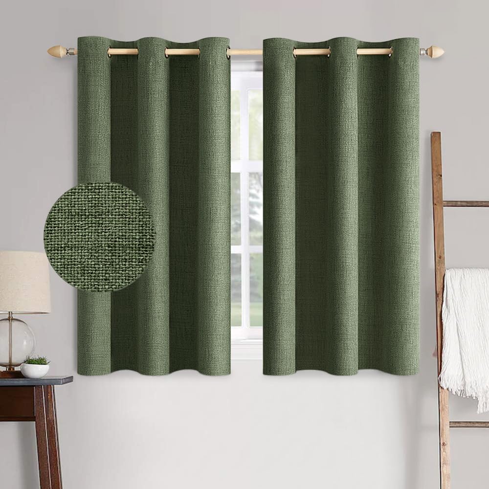 MIULEE 100% Blackout Linen Curtains for Bedroom 52x84 Inches Dusty Blue