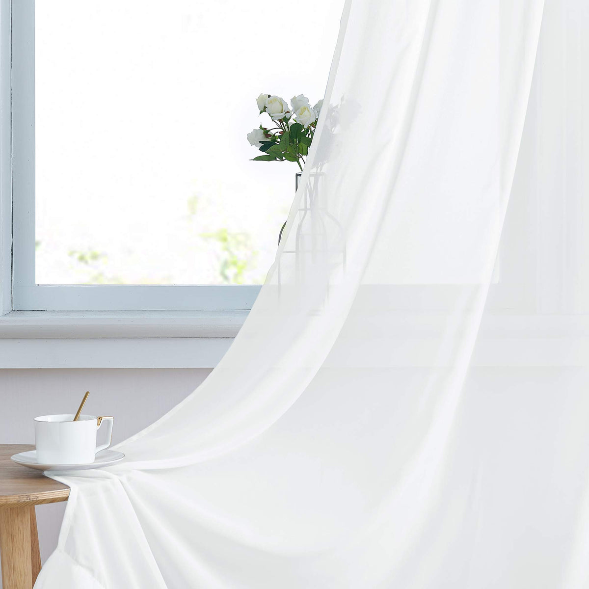 NICETOWN White Sheer Curtains & Drapes 96 inches Long for Living Room - Grommet Top Solid Lightweight & Airy Gauzy Window Treatments with Light Filtering for Bedroom, 2 Panels, W54 x L96