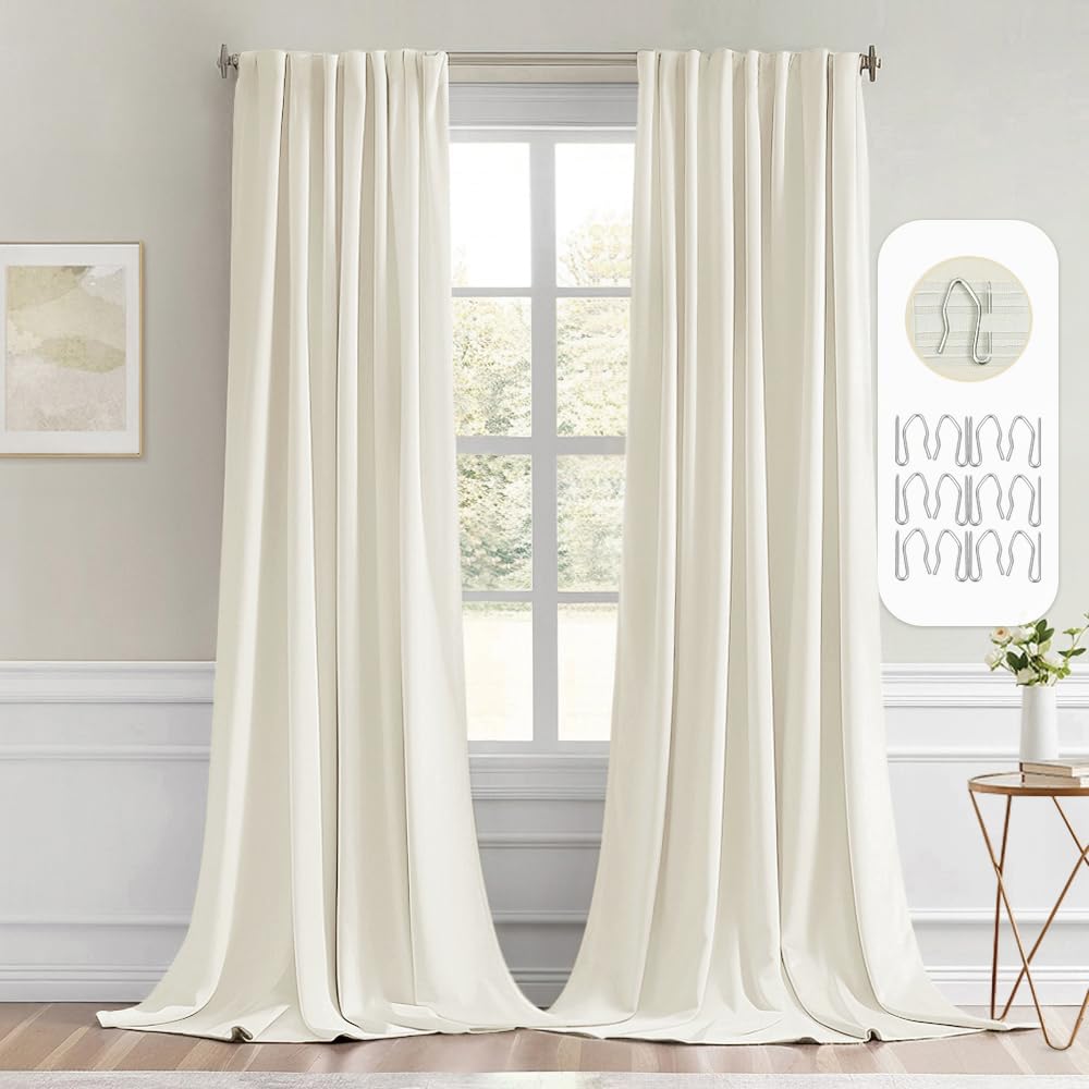 MIULEE 2 Panels Set Black Back Tab Blackout Curtains 52x96 Inch Long