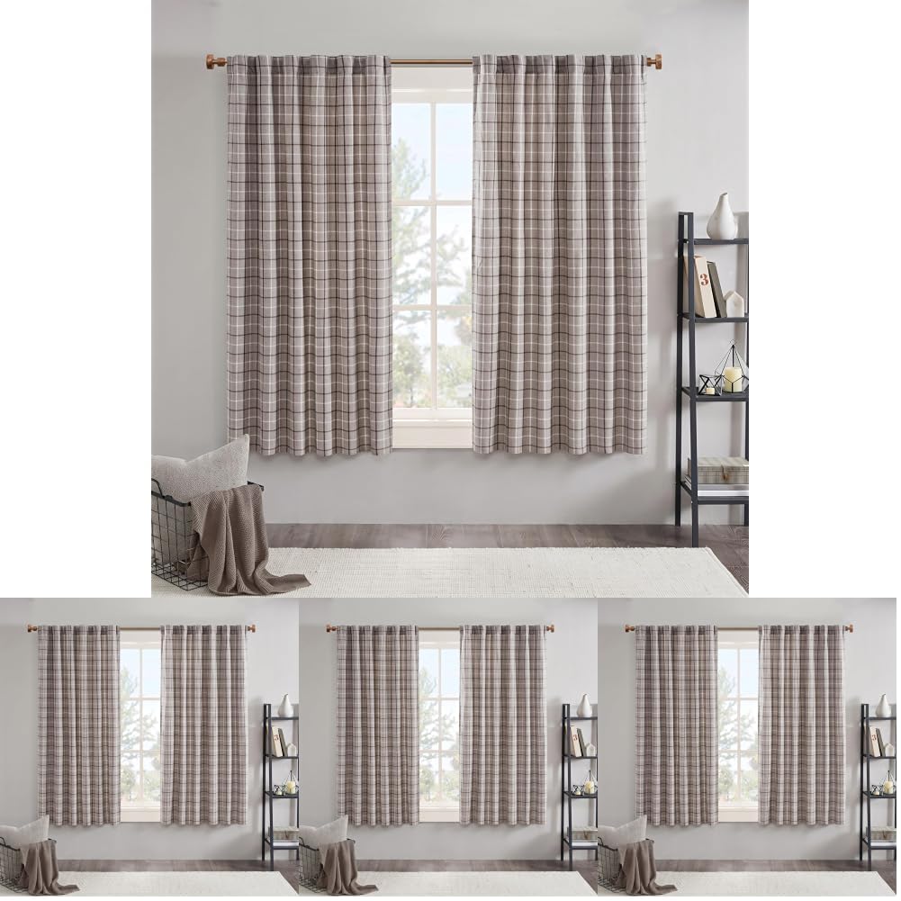 Madison Park Plaid Window Curtain Thermal Insulated, 1 Panel, 50x95 Brown