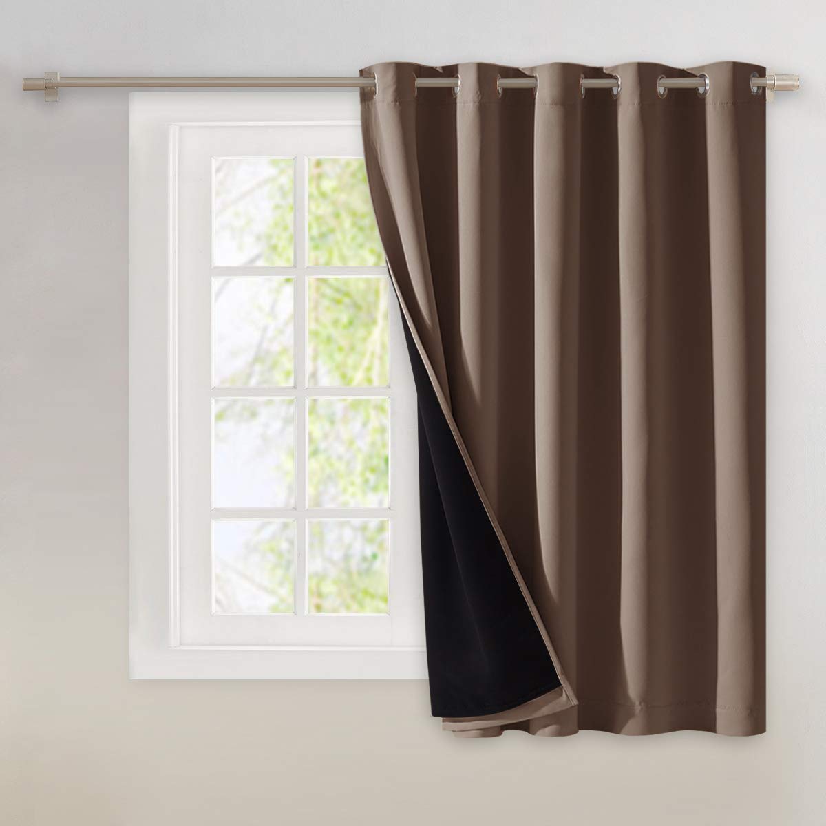 NICETOWN 100% Blackout Curtain 54 inches Long, Double-Deck Completely Blackout Window Treatment Thermal Insulated Lined Drape for Small Window (White, 1 PC, 52 inches Width Each Panel)