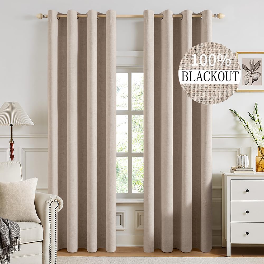 MIULEE 100% Blackout Linen Curtains for Bedroom 52x84 Inches Dusty Blue