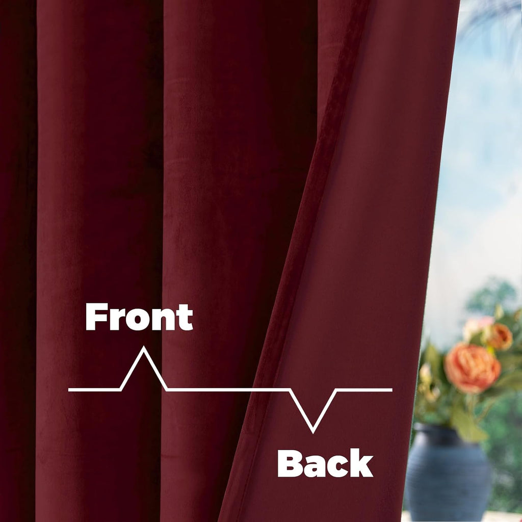 BGment Christmas Red Velvet Curtains 96 Inches for Living Room, Thermal Room Darkening Curtains Sound Reduce Drapes with Back Tab and Rod Pocket for French Door, 2 Panels, 52 x 96 Inch