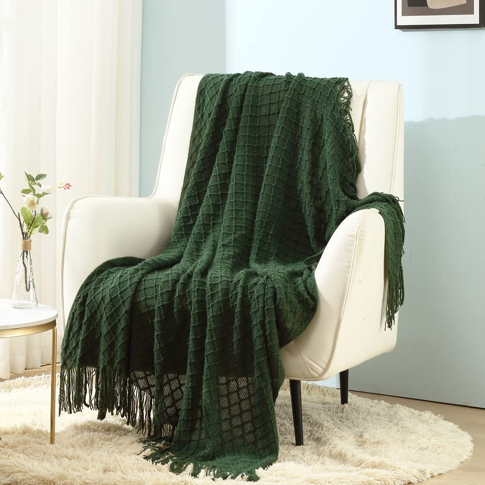 CREVENT Farmhouse Boho Knitted Throw Blanket for Couch Sofa Chair Bed Home Decoration, Soft Warm Cozy Light Weight for Spring Summer Fall (50''X60'' Off White/Ivory/Cream)