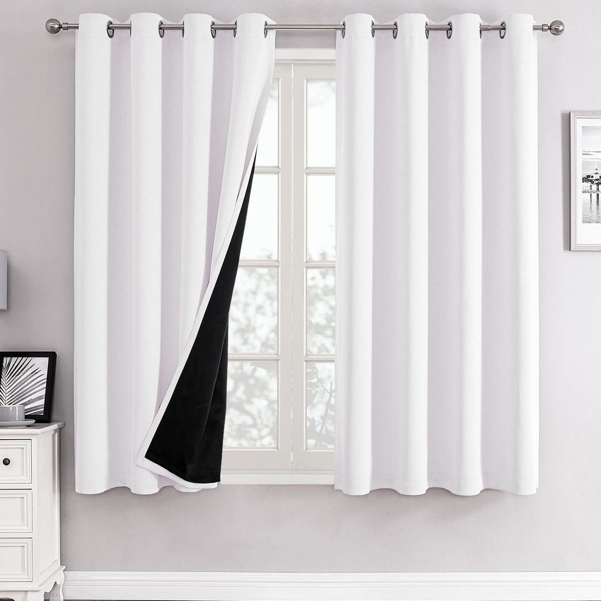ChrisDowa 100% Blackout Curtains for Bedroom 63 Inch Long with Black Liner