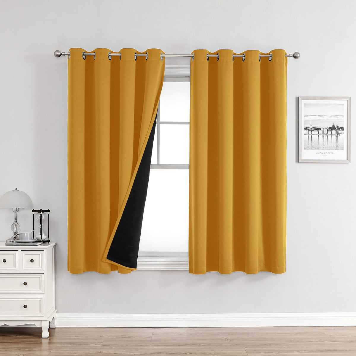 ChrisDowa 100% Blackout Curtains for Bedroom 63 Inch Long with Black Liner