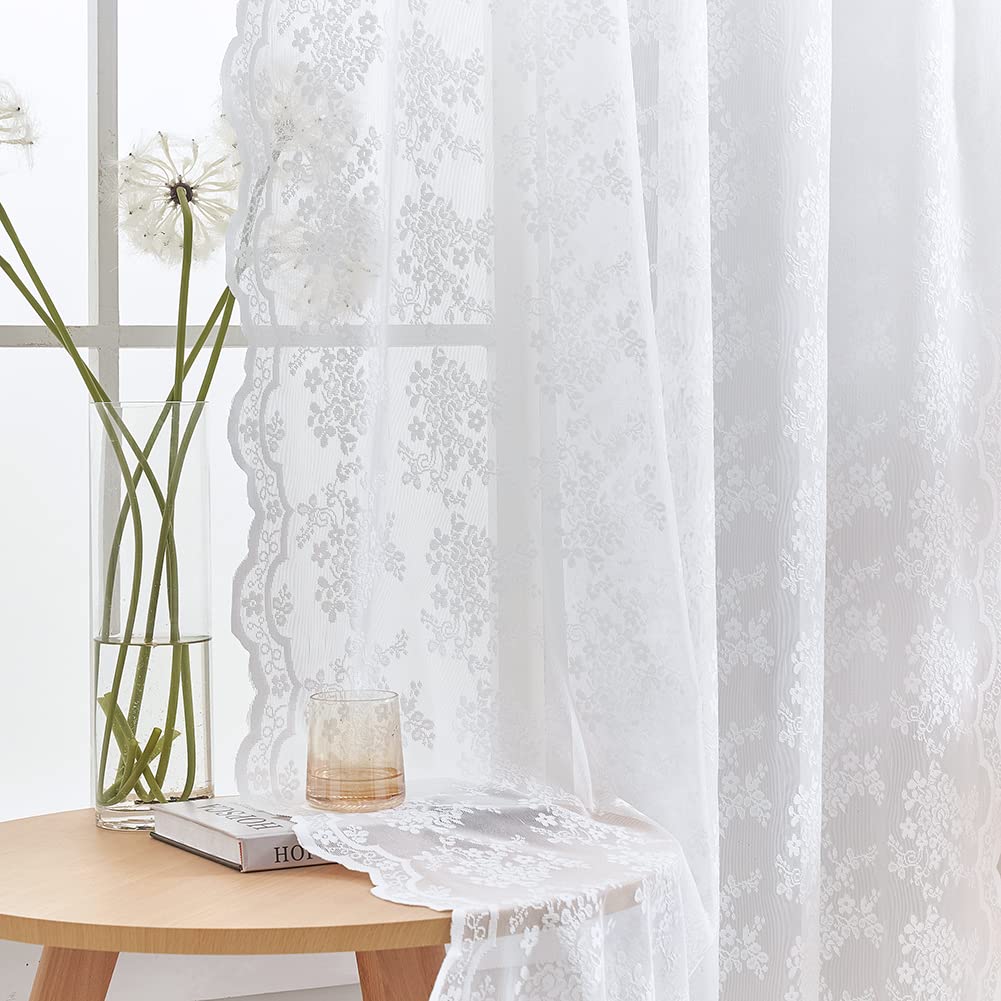 YJ YANJUN Vintage Lace Curtains 84 Inches Long-Victorian Floral Pattern Ivory Sheer Curtain Panels for Living Room Bedroom French Door, Light Filtering Drapes, 2 Panels 52W x 84L Cream