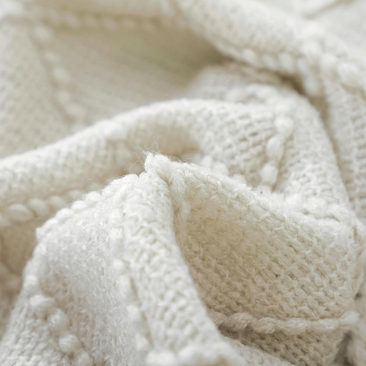BOURINA Beige Throw Blanket 50x60 Inch Boho Knitted Soft Throw Sofa Blanket