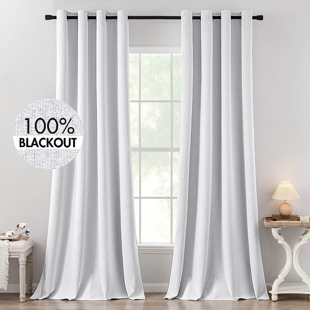 MIULEE 100% Blackout Linen Curtains for Bedroom 52x84 Inches Dusty Blue