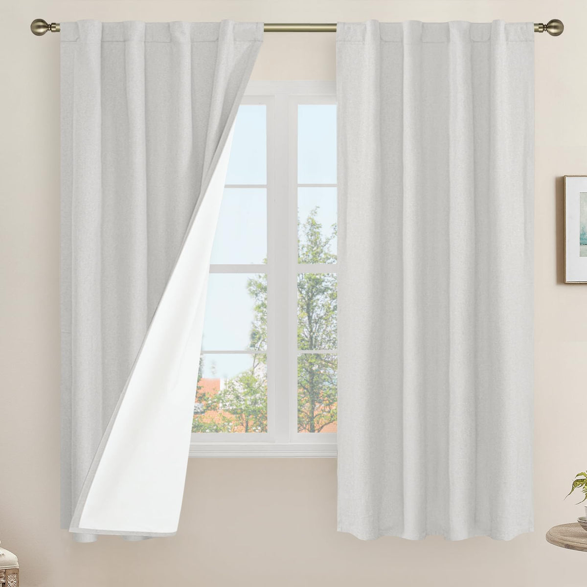 LAMIT 100% Blackout Short Linen Curtains for Cafe 40 Inch Length, Ivory