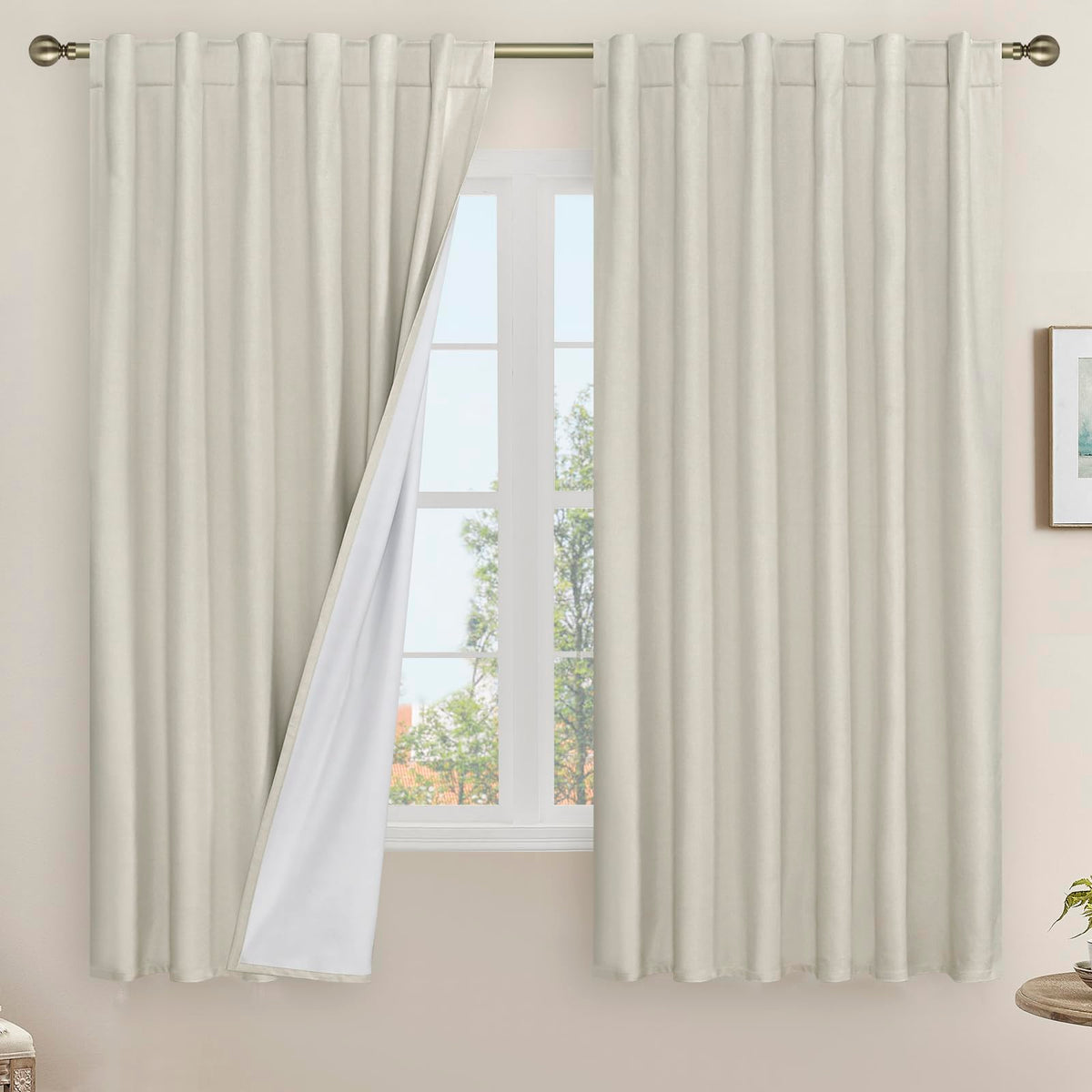 LAMIT 100% Blackout Short Linen Curtains for Cafe 40 Inch Length, Ivory