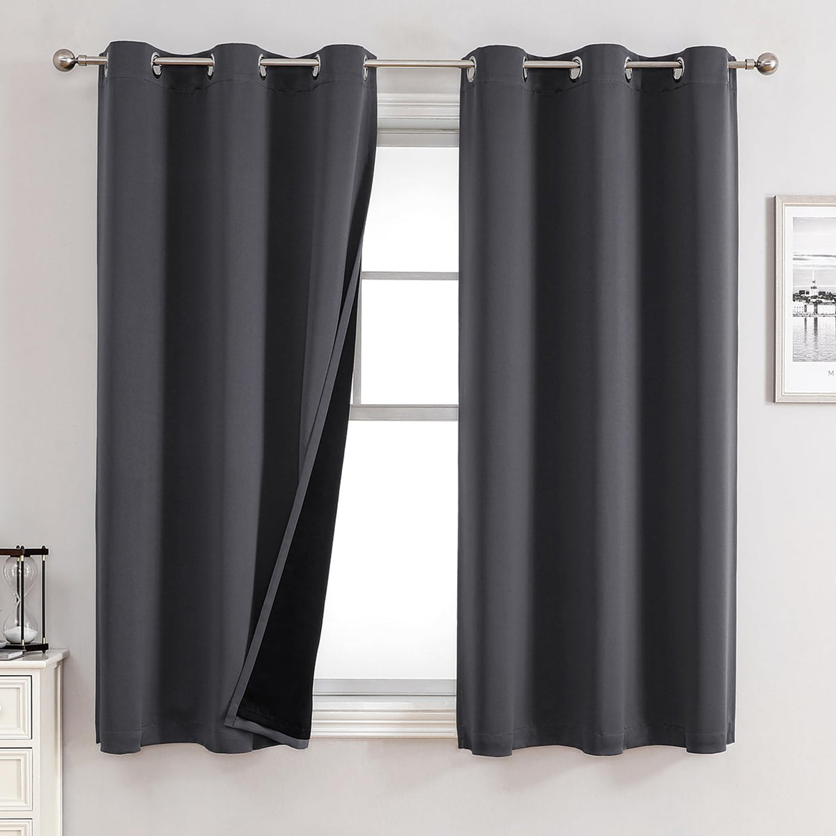 ChrisDowa 100% Blackout Curtains for Bedroom 63 Inch Long with Black Liner
