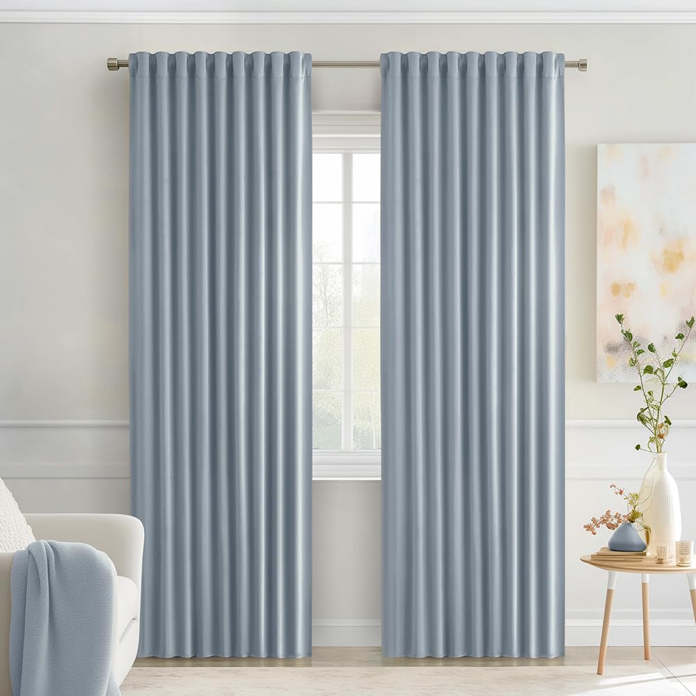 MIULEE 2 Panels Set Black Back Tab Blackout Curtains 52x96 Inch Long