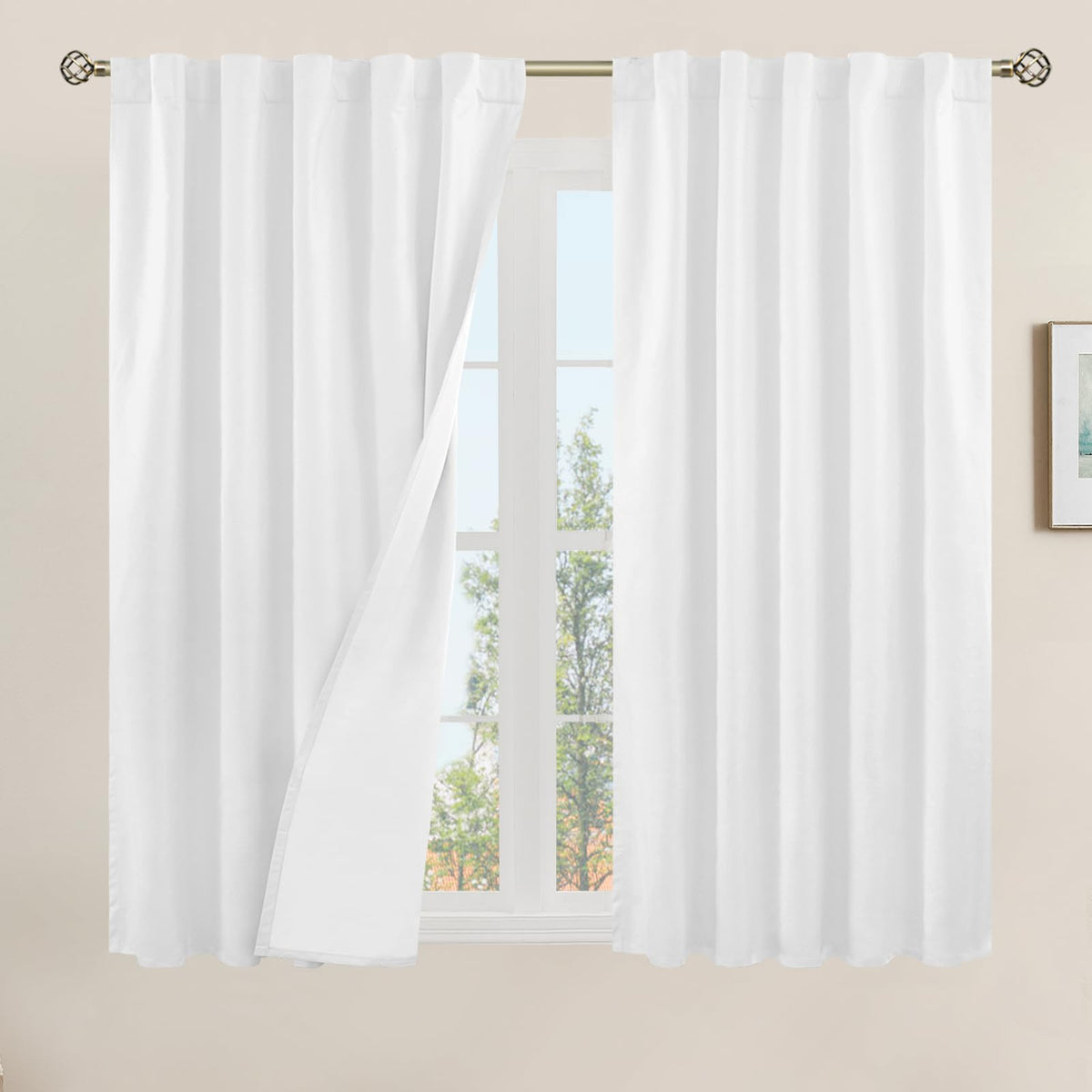 LAMIT 100% Blackout Short Linen Curtains for Cafe 40 Inch Length, Ivory