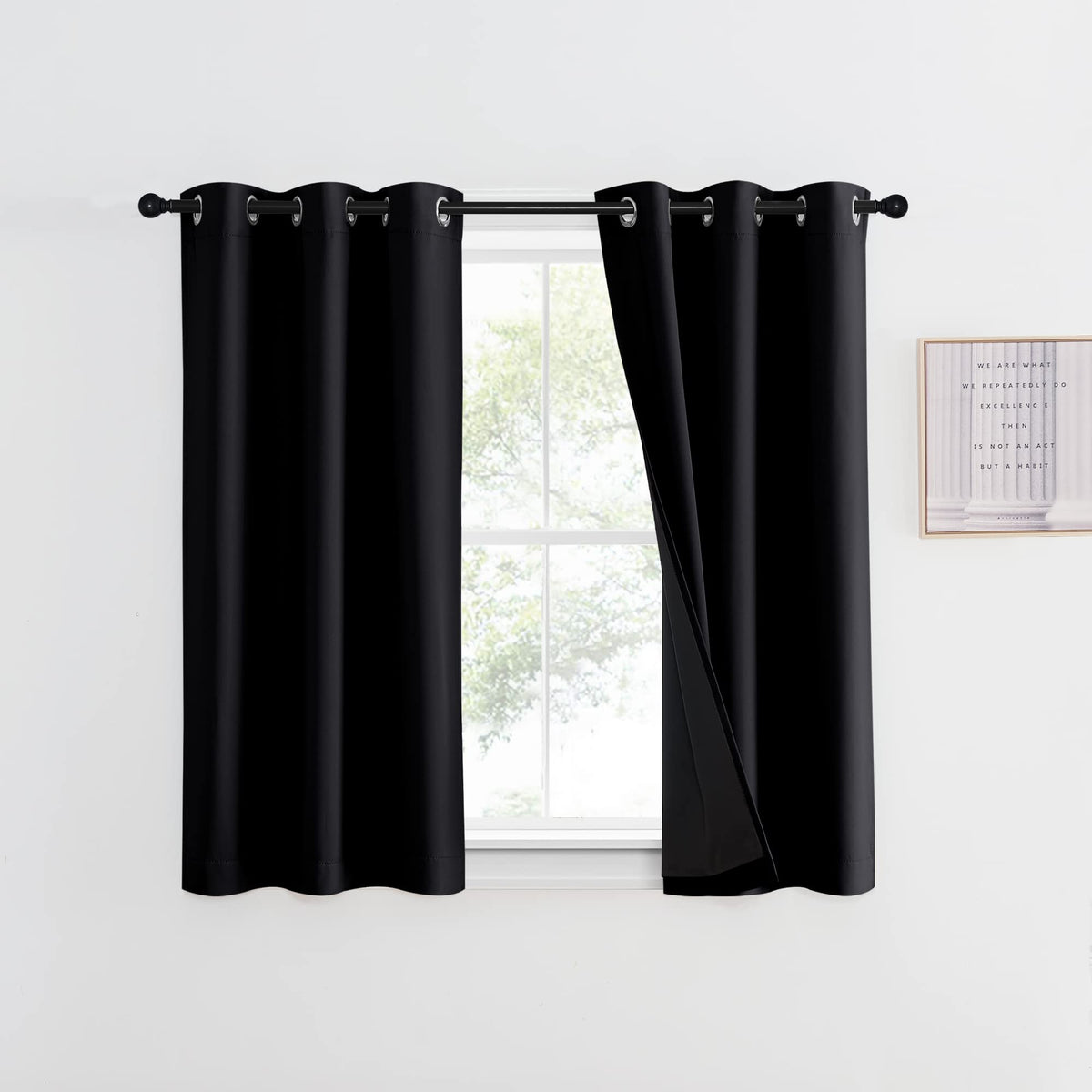 NICETOWN 100% Blackout Curtain 54 inches Long, Double-Deck Completely Blackout Window Treatment Thermal Insulated Lined Drape for Small Window (White, 1 PC, 52 inches Width Each Panel)