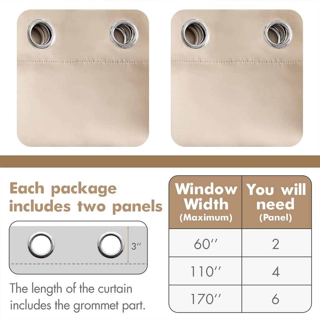 MIULEE Beige Blackout Bedroom Curtains Drapes 84 Inch Long 52"x84"
