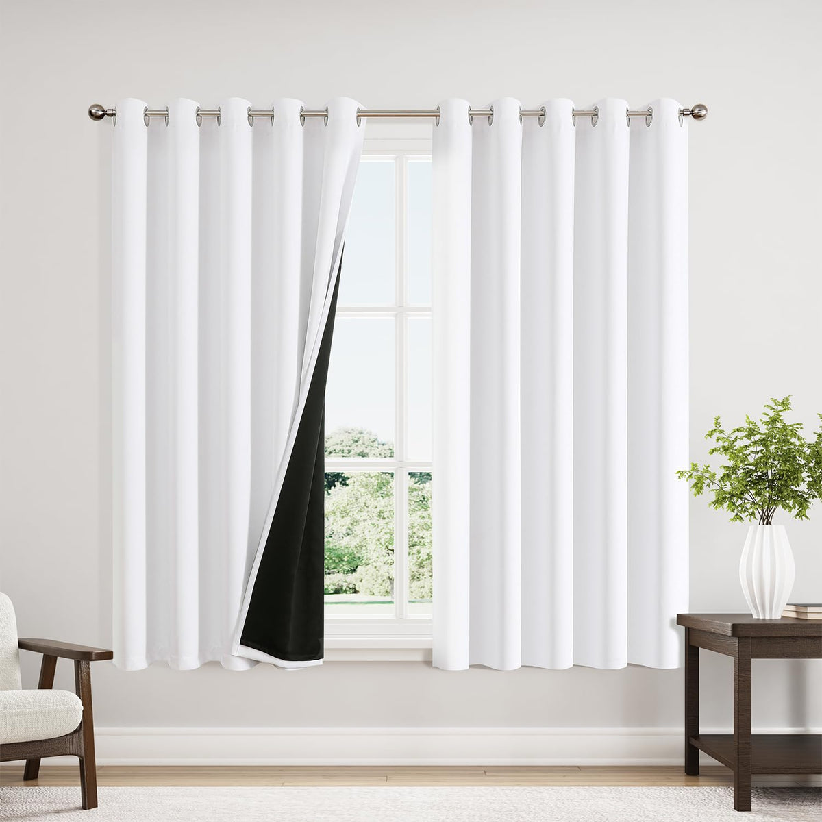 ChrisDowa 100% Blackout Curtains for Bedroom 63 Inch Long with Black Liner