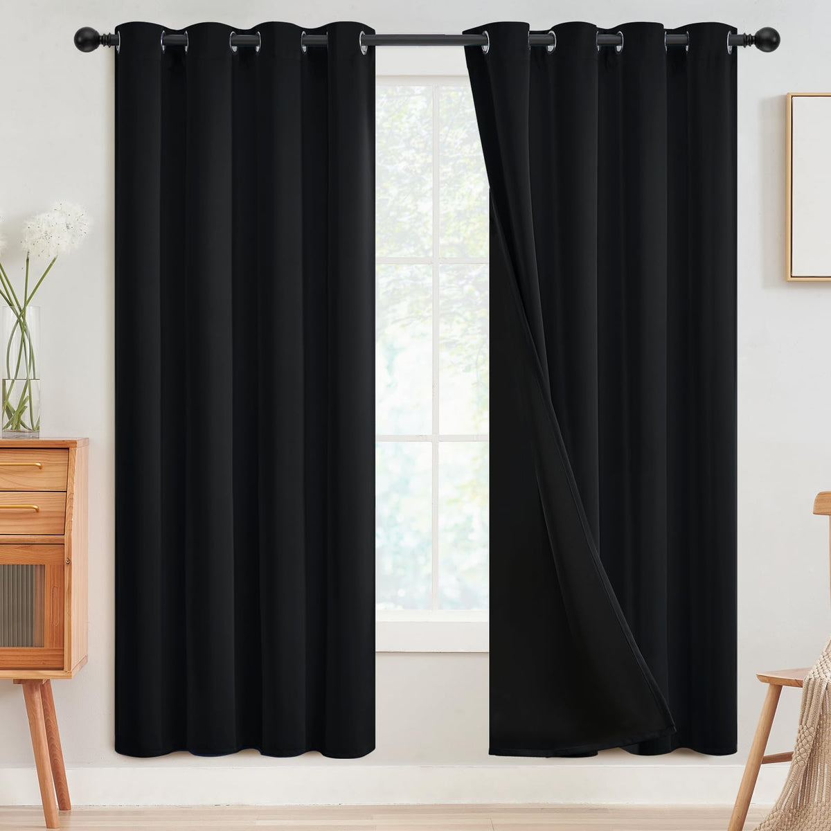 SimpleHome Cream 100% Blackout Curtains Room Darkening Living Room 84 Inch