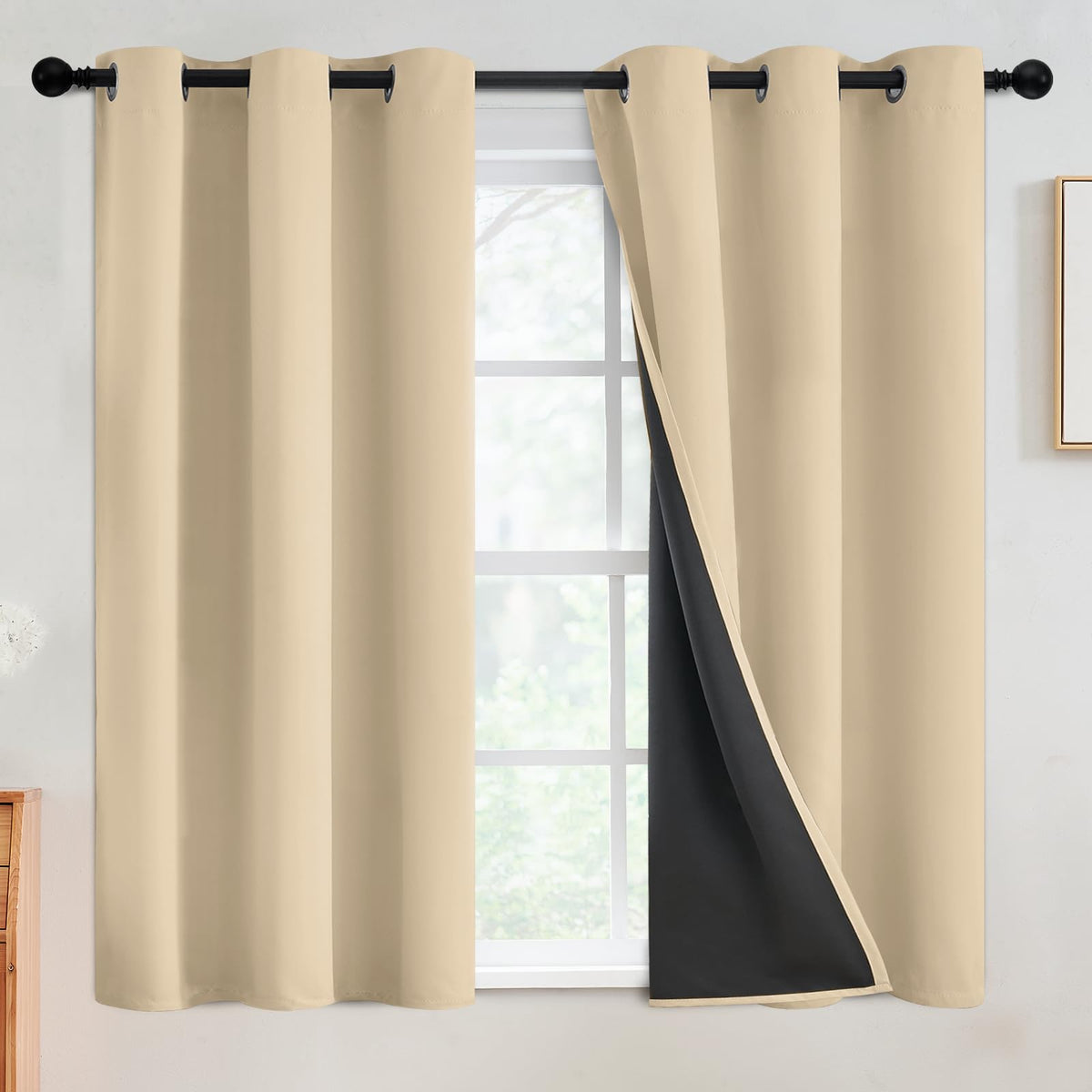 SimpleHome Cream 100% Blackout Curtains Room Darkening Living Room 84 Inch
