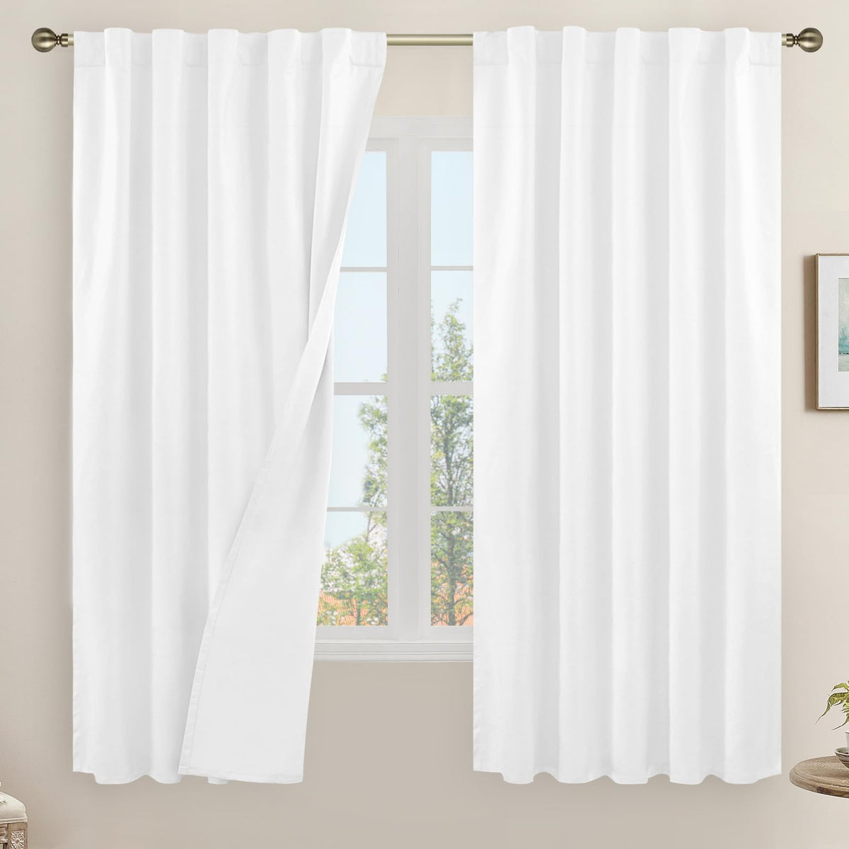 LAMIT 100% Blackout Short Linen Curtains for Cafe 40 Inch Length, Ivory