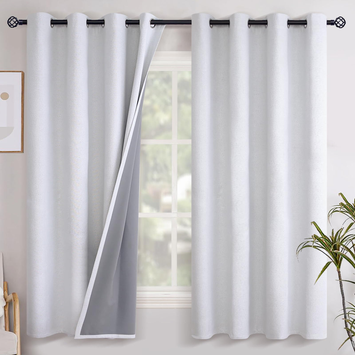 YoungsTex Linen Blackout Curtains 63 Inch Length Bedroom Beige Darkening