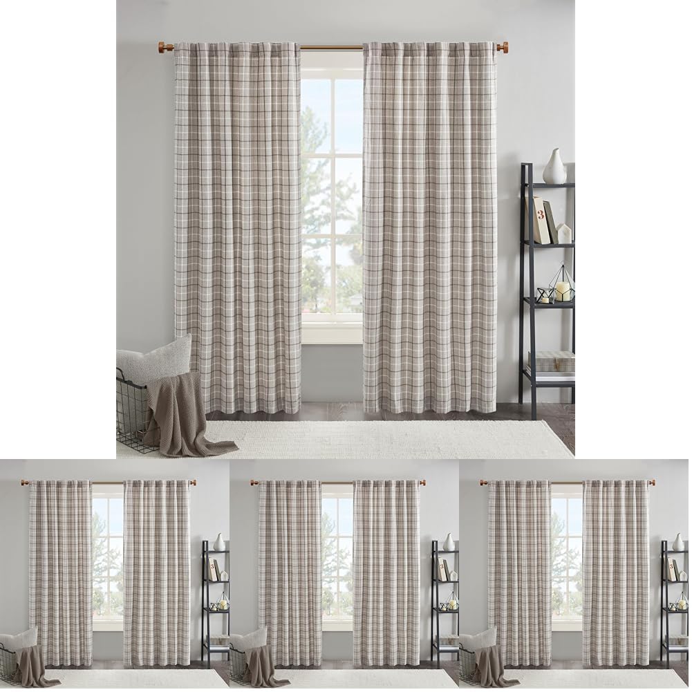 Madison Park Plaid Window Curtain Thermal Insulated, 1 Panel, 50x95 Brown