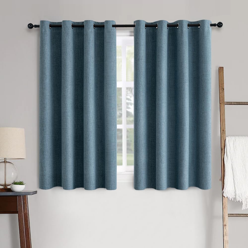 MIULEE 100% Blackout Linen Curtains for Bedroom 52x84 Inches Dusty Blue