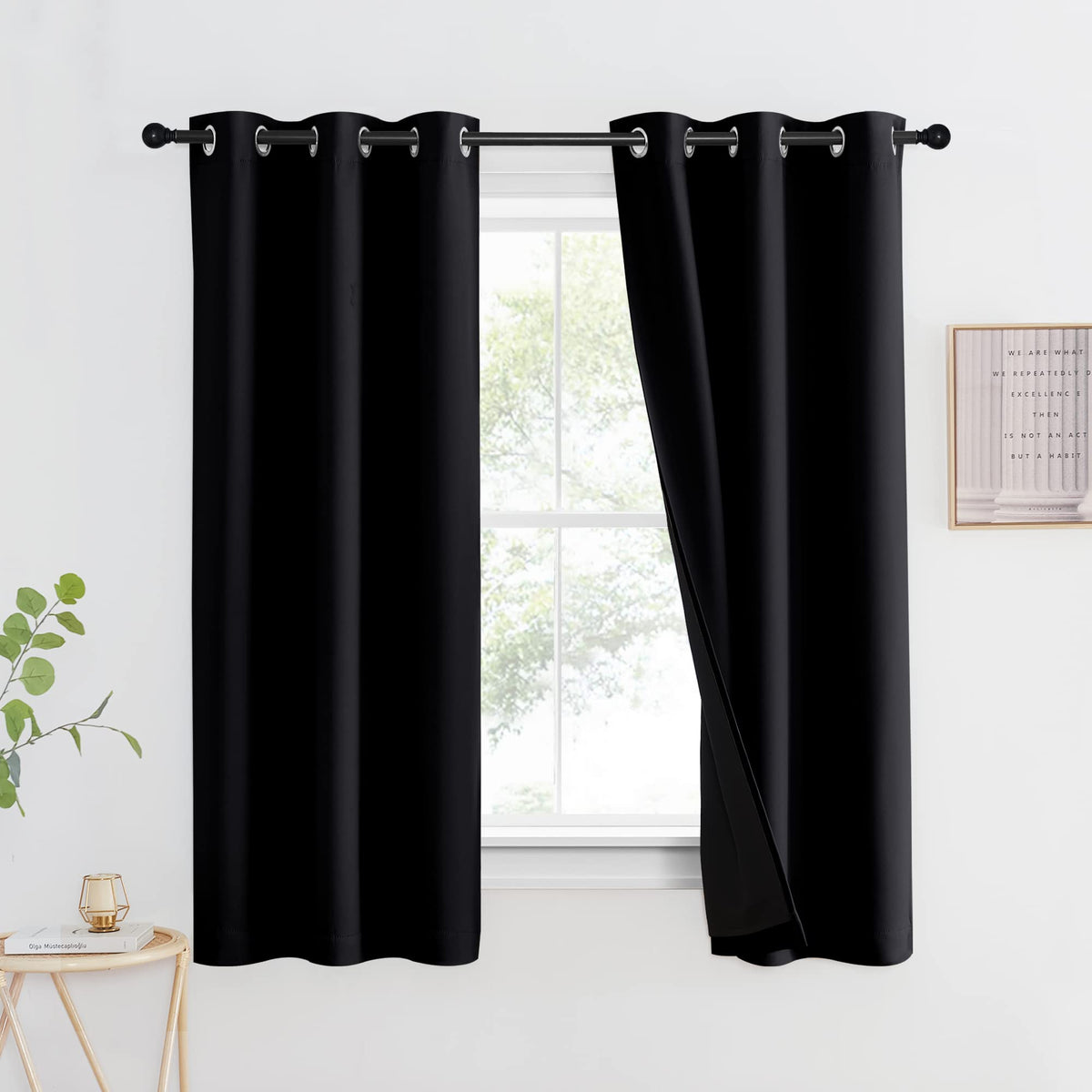 NICETOWN 100% Blackout Curtain 54 inches Long, Double-Deck Completely Blackout Window Treatment Thermal Insulated Lined Drape for Small Window (White, 1 PC, 52 inches Width Each Panel)