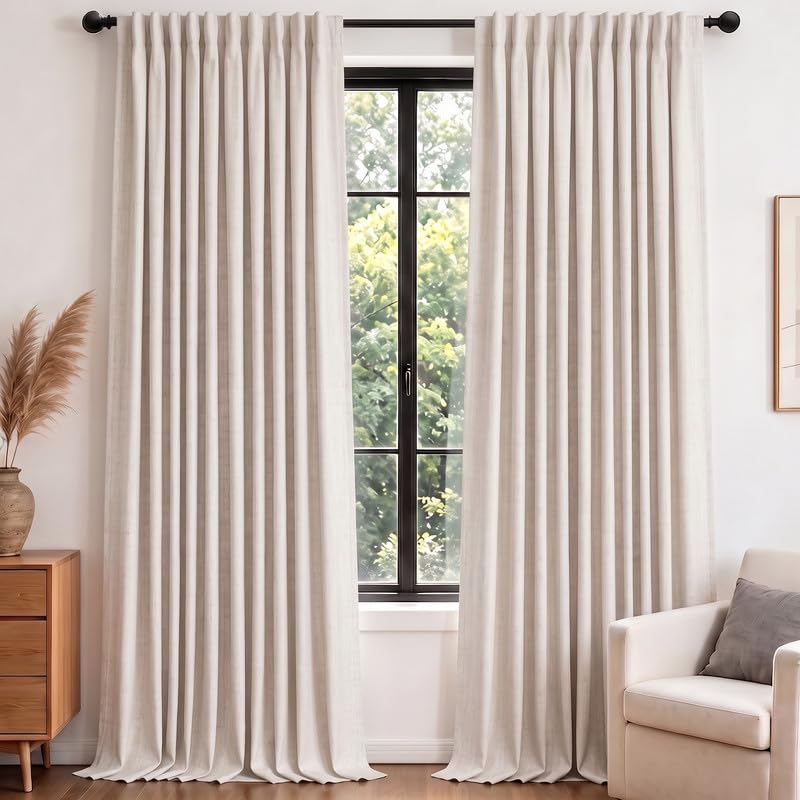 MYSKY HOME Linen Blackout Curtains for Bedroom and Living Room