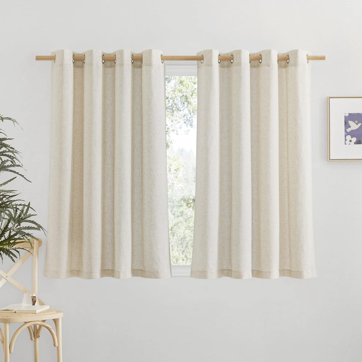 NICETOWN Natural Linen Curtains 84 inch Long 2 Panels Set, Grommet Top Thick Linen Burlap Semi Sheer Vertical Drapes Privacy Assured with Light Filtering for Bedroom/Living Room, W55 x L84