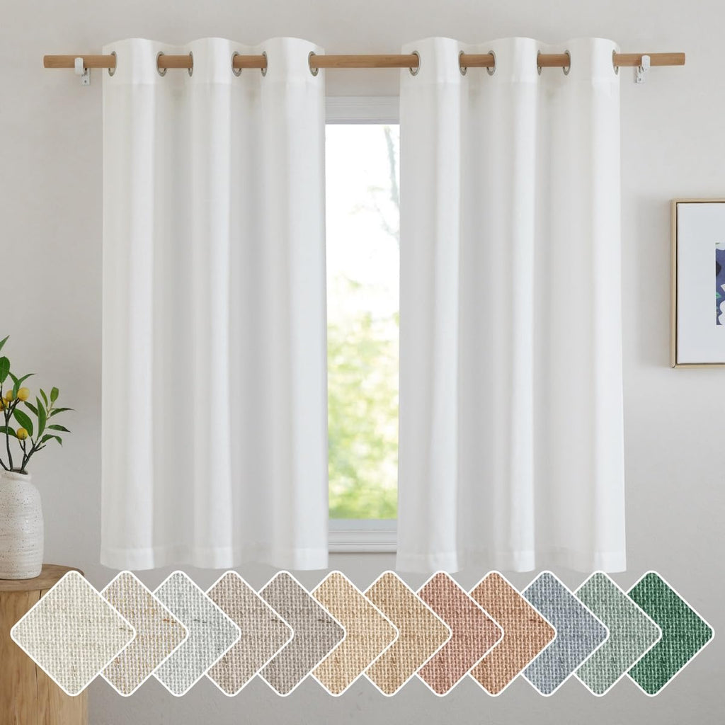 NICETOWN Natural Linen Curtains 84 inch Long 2 Panels Set, Grommet Top Thick Linen Burlap Semi Sheer Vertical Drapes Privacy Assured with Light Filtering for Bedroom/Living Room, W55 x L84