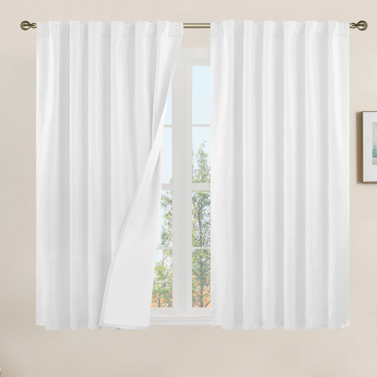 LAMIT 100% Blackout Short Linen Curtains for Cafe 40 Inch Length, Ivory