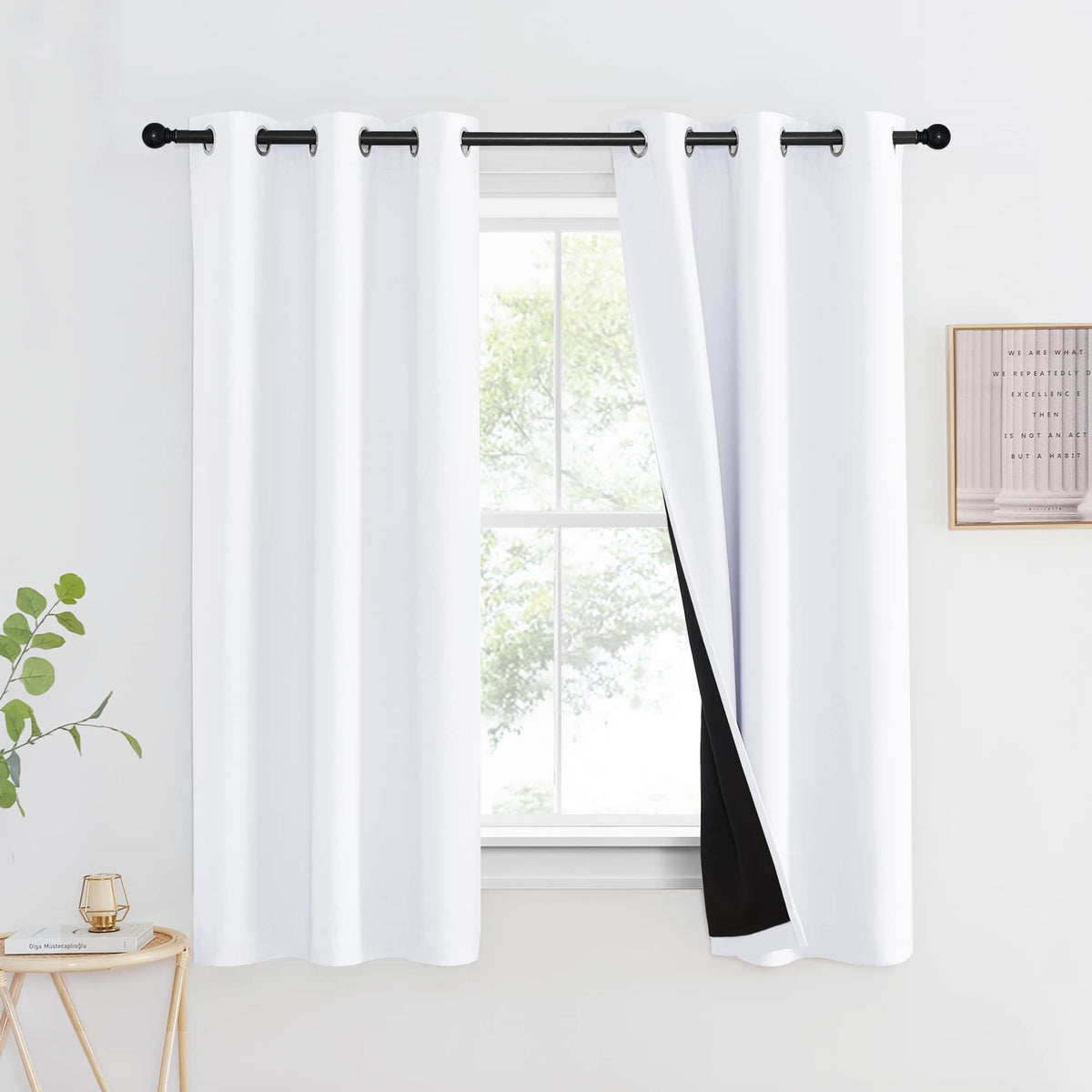 NICETOWN 100% Blackout Curtain 54 inches Long, Double-Deck Completely Blackout Window Treatment Thermal Insulated Lined Drape for Small Window (White, 1 PC, 52 inches Width Each Panel)