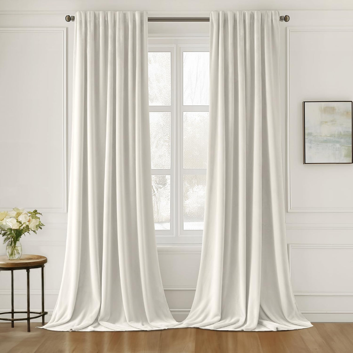 MIULEE Sage Green Velvet Pinch Pleat Blackout Curtains W52 X L108 Inches