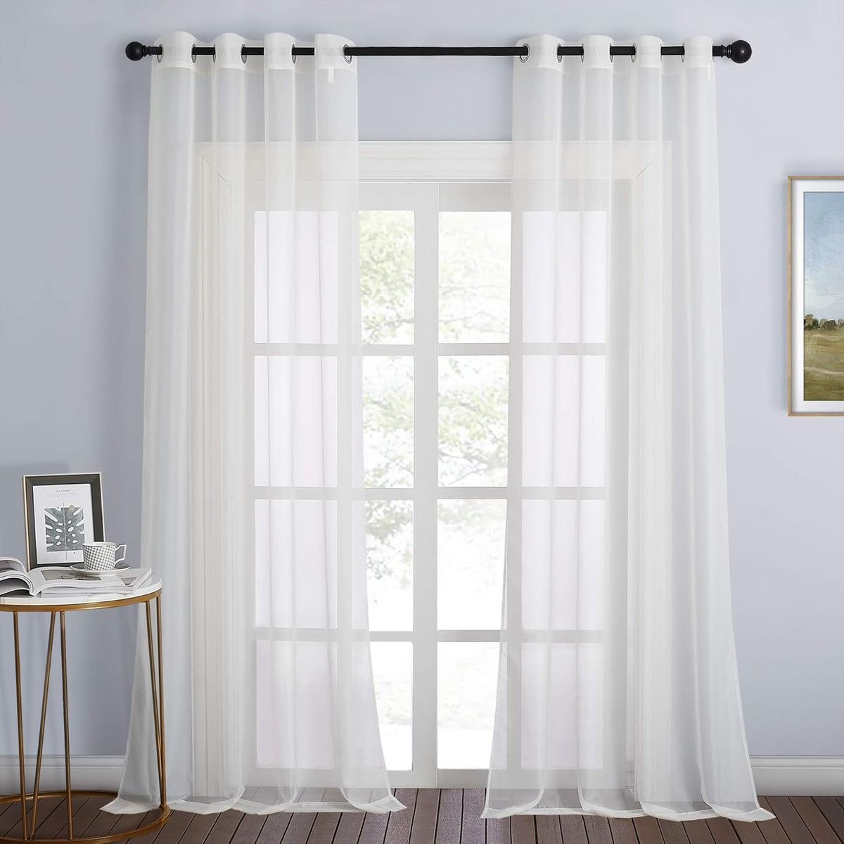NICETOWN White Sheer Curtains & Drapes 96 inches Long for Living Room - Grommet Top Solid Lightweight & Airy Gauzy Window Treatments with Light Filtering for Bedroom, 2 Panels, W54 x L96