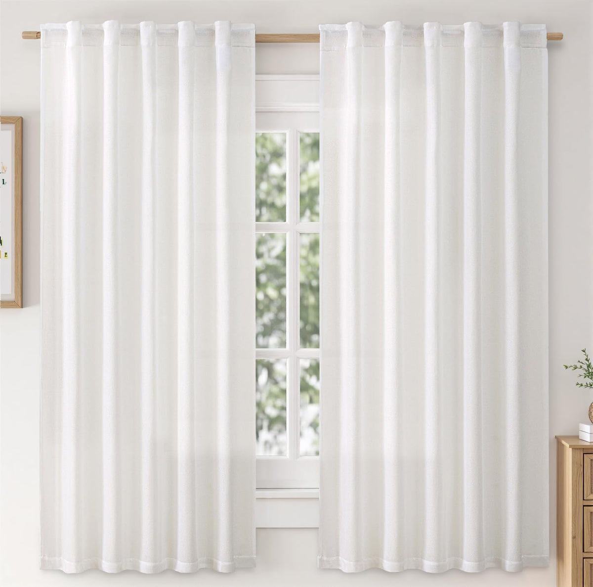 MIULEE Faux Linen Curtains 90 Inch Length 2 Panels Natural Semi Sheer Curtain with Back Tab Rod Pocket, Light Filtering Window Privacy Burlap Drapes for Living Room Bedroom 42W x 90L Linen