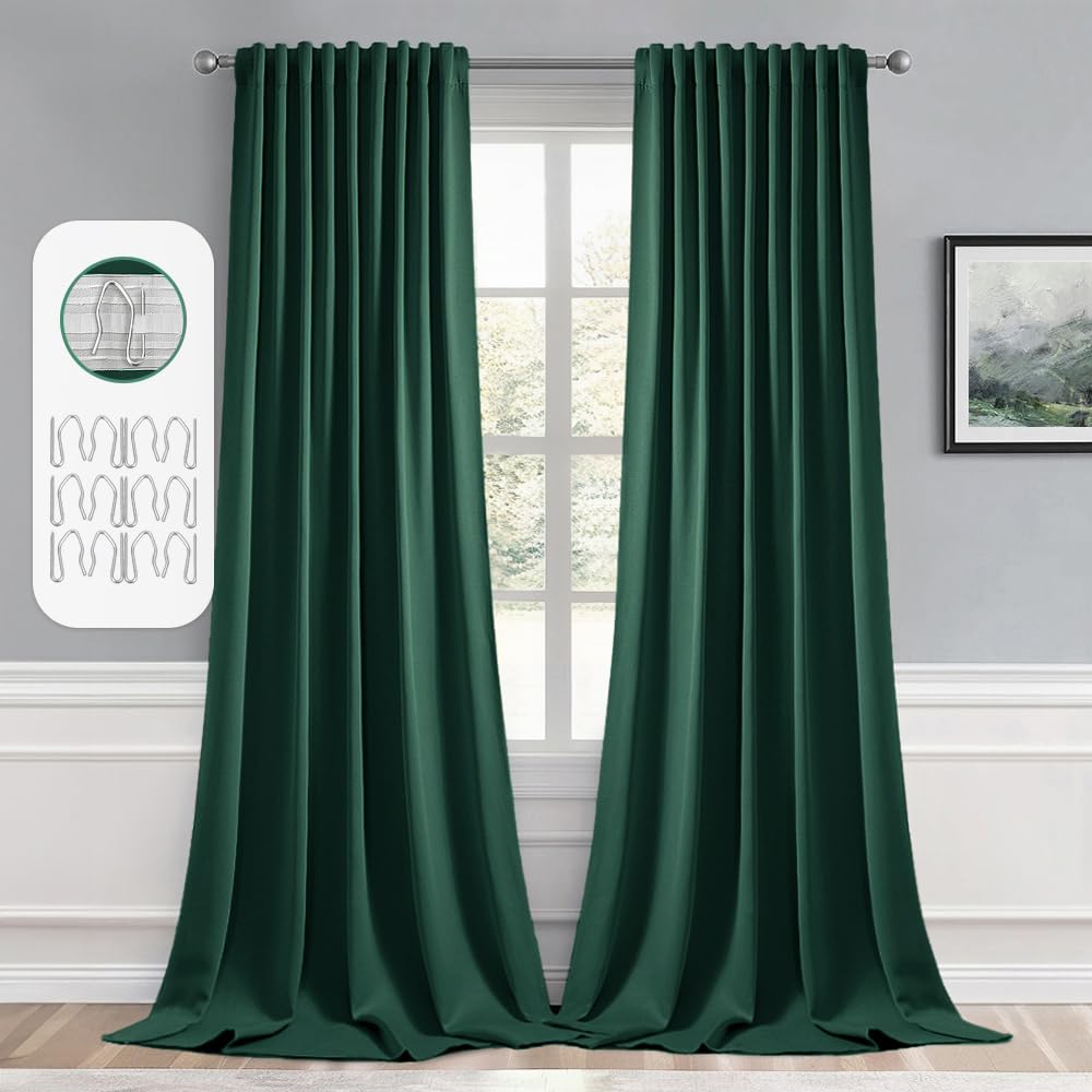 MIULEE 2 Panels Set Black Back Tab Blackout Curtains 52x96 Inch Long
