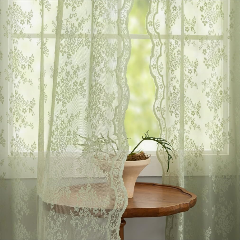 YJ YANJUN Vintage Lace Curtains 84 Inches Long-Victorian Floral Pattern Ivory Sheer Curtain Panels for Living Room Bedroom French Door, Light Filtering Drapes, 2 Panels 52W x 84L Cream