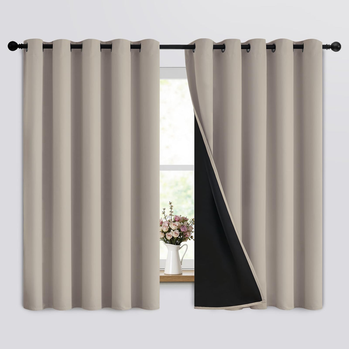 SimpleHome Cream 100% Blackout Curtains Room Darkening Living Room 84 Inch